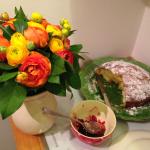 cake from Dominique and Jacques and ranunculus bouquet