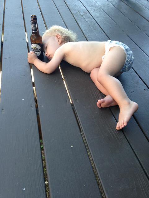 Maine with Renee and Ryan - Rory passed out on the porch