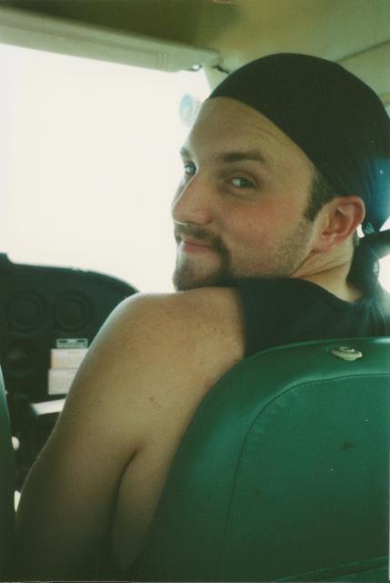 Joe on plane ride Bar Harbor 2000