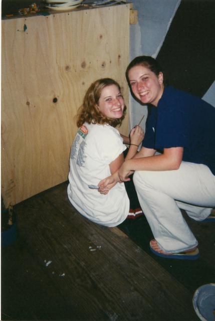 Pam and Mary work on the SED float