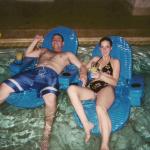 Sam and Dave lounging in the pool at David Mugar Way June 04