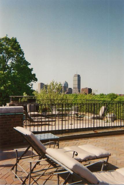 view of Boston from David Mugar Way rooftop