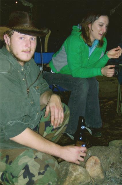 Mark and Sam around the fire