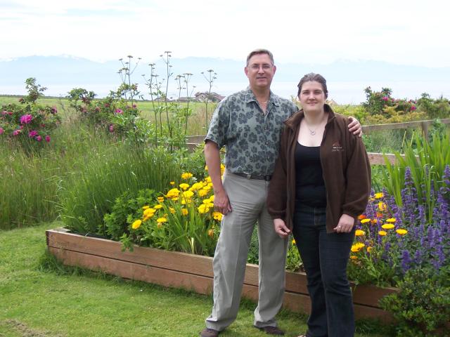 Portland - dad and me in gardens at Lavender Winds Farm