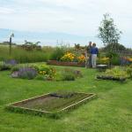 Portland - dad and Viv in gardens at Lavender Wind Farm
