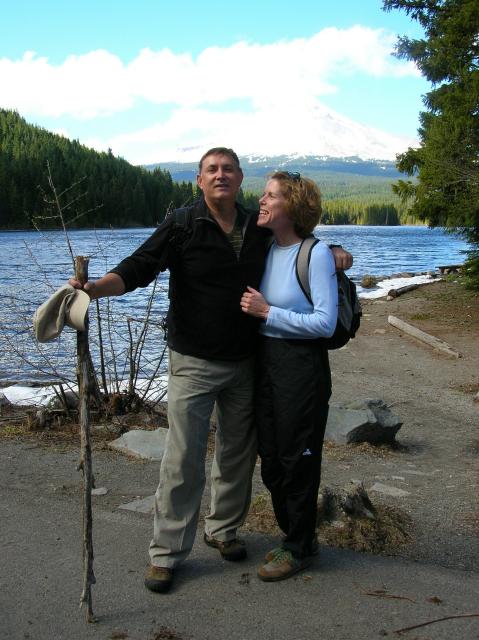 Portland - dad and Viv on hike to Trillium Lake