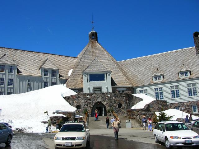 Portland - Sam coming out of scary lodge