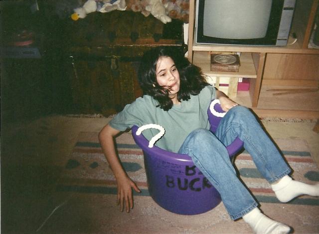 Jenn in Bird's big bucket, Amber's b-day party