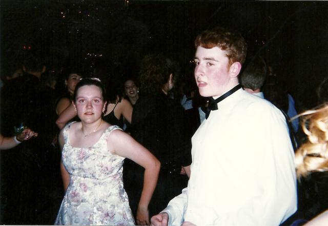 Teresa looking like a deer in headlights and Scott, prom 98